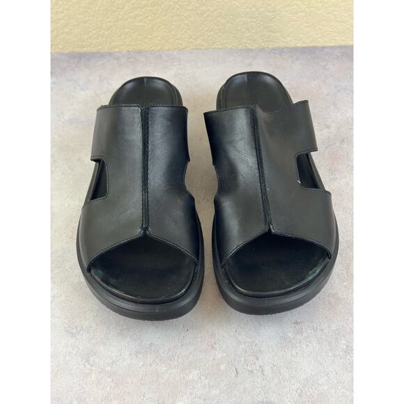 Ecco Other - ECCO 2nd Cozmo Men's Black Leather Slide Sandals H-Strap Size EU 45 US 11-11.5
